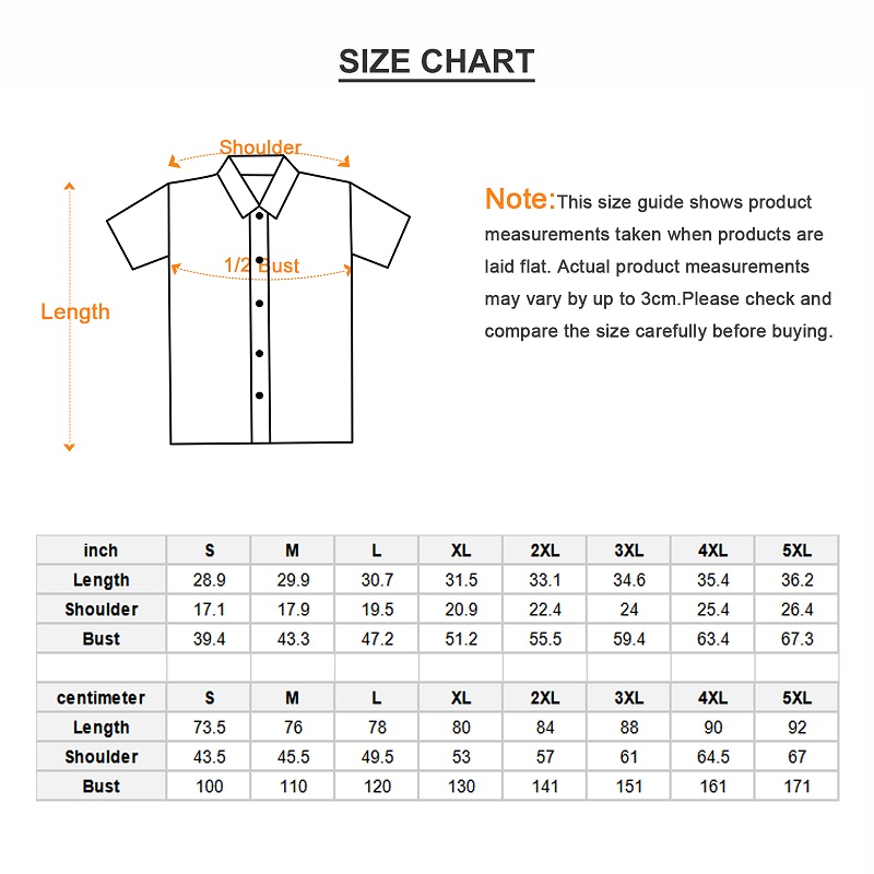 Size guide for Hawaiian Shirt With Pocket
